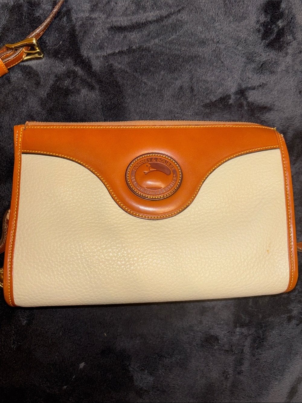 Dooney & Bourke Cream and Cognac Pebbled Leather Crossbody - Picture 2 of 5